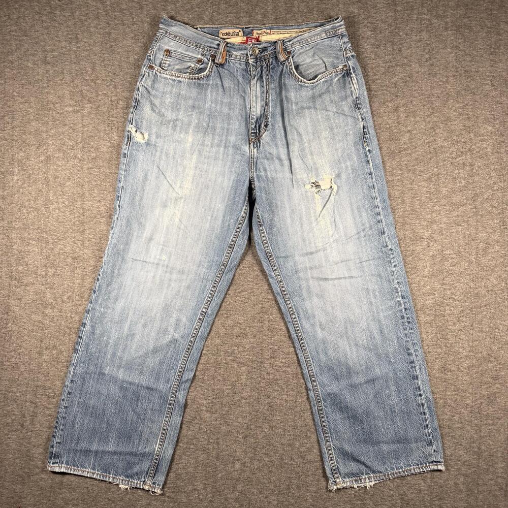 Ecko Unltd Jeans Mens 34x30 Baggy Fit Light Blue Distressed Denim Y2K Skater